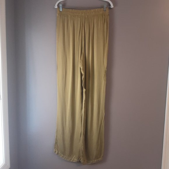Made in Italy Giulia Dal Piano Gold Coloured Silky Flowy Wide Leg Pants Size L - Picture 1 of 16